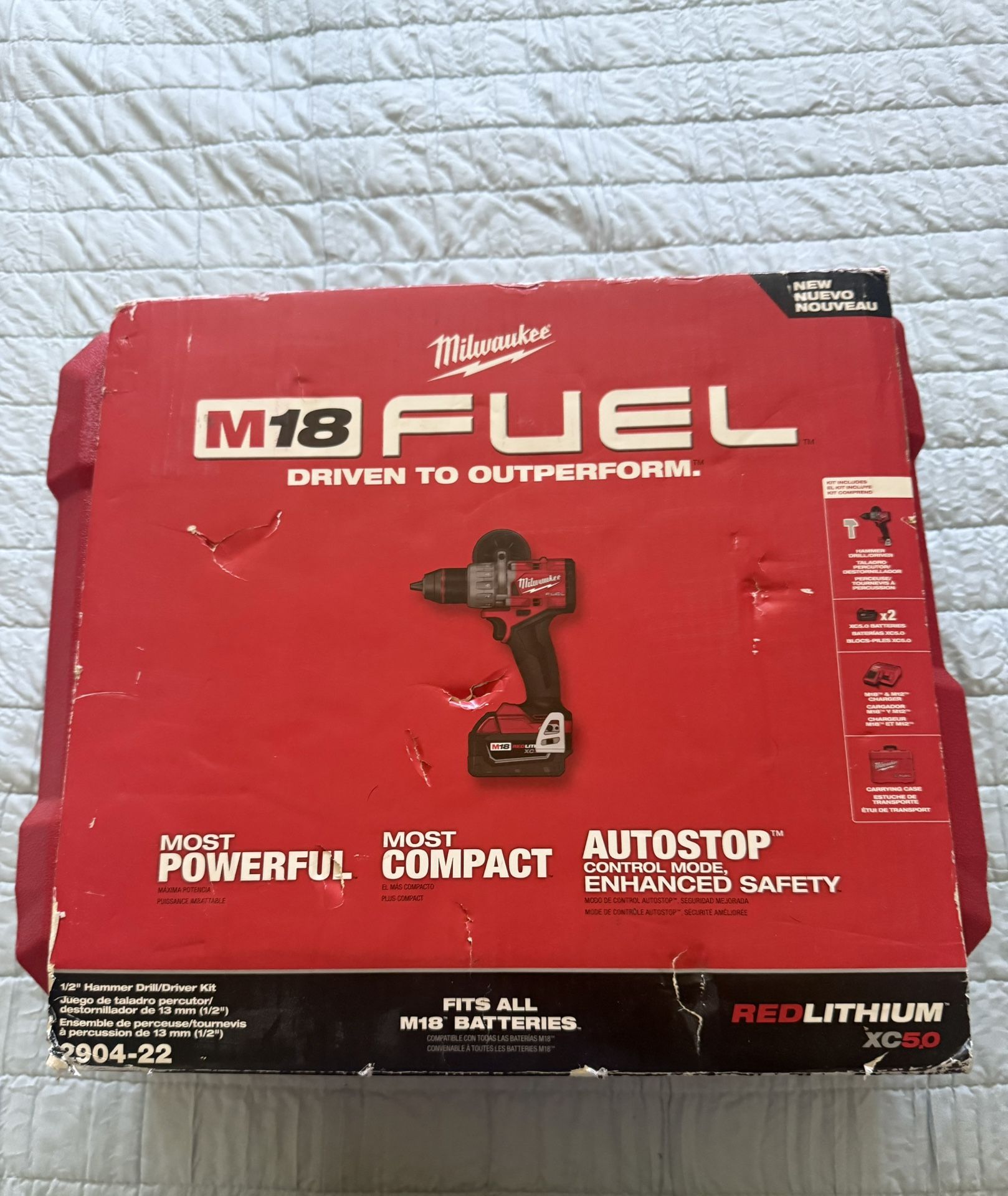 Milwaukee M18 FUEL 18V Lithium-Ion Brushless Cordless 1/2 in. Drill/Driver Kit W/(2) 5.0Ah Batteries, Charger, and Hard Case