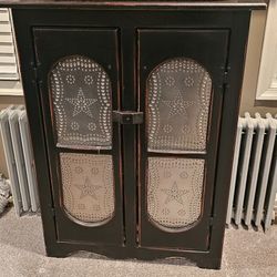 Primitive Country Rustic Black Distressed Jelly Cabinet Punched Tin 
