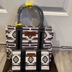 Patterned Hand Bag And Full Size Wallet