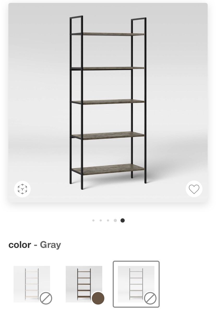 (Qty 2) Loring 5 shelf ladder bookcase (grey)