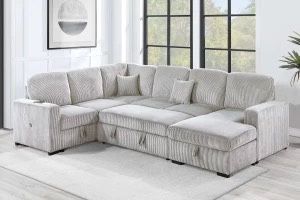120” Plush Large Sectional Sofa Bed, Grey Sectional Sofa Bed, Sleeper Sofa, Couch, Sectional, Pull-out Bed Sofa Couch, Sleeper Sofa, Ivory Beige Couch