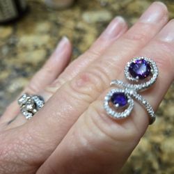 NEW LAB CREATED AMETHYST WITH GEUINE WHITE SAPHIRES SIZE 7 STAMPED 925 STERLING SILVER
