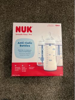 NUK Smooth Flow Anti Colic Baby Bottle, 10 oz, 3 Pack, Clouds