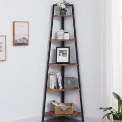 OIAHOMY Corner Shelf 70 Inch Tall Bookcase 5- Tier Industrial Corner Bookshelf