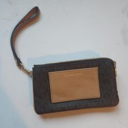 MICHAEL KORS BEDFORD Large Double Zip Wallet Wristlet Brown Acorn