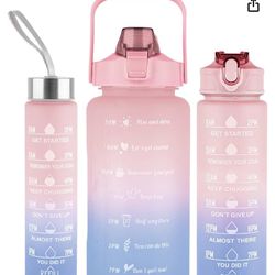 3 Pack Motivational Water Bottles With Time Marker 64 Oz (Baby Pink)