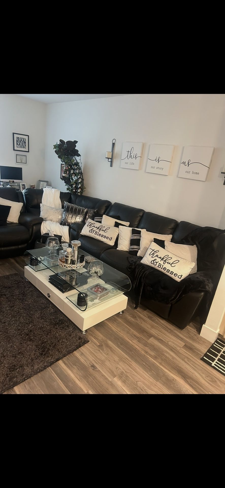 Black Leather Sectional Sofa – 3 Recliners – $500 (Great Deal!)