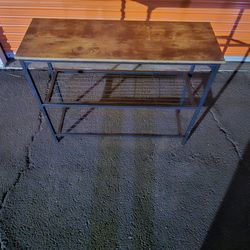 Metal table with wood top