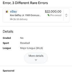 Rated Rookie Ken Griffey JR. CARD