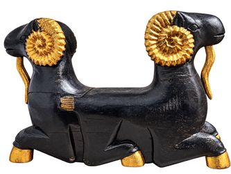 Black & Gold Double-Headed Ram Sculpture – 24” Wide