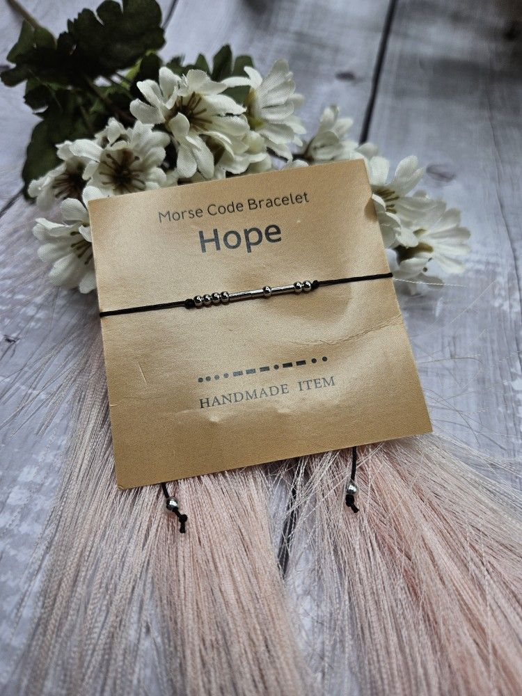 Hope Morse Code Letter Card adjustable Bracelet anklet silver black approximately adjusts from 6.3 inches to 11"