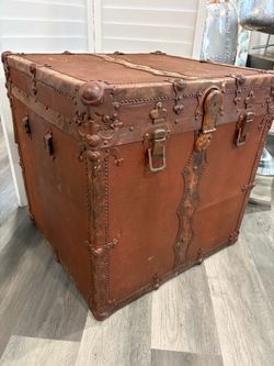 Antique Steamer Trunk with Metal Hardware