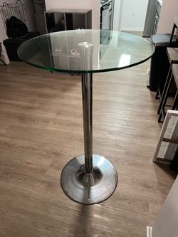 Round Glass Top Bar Table Chrome Pedestal