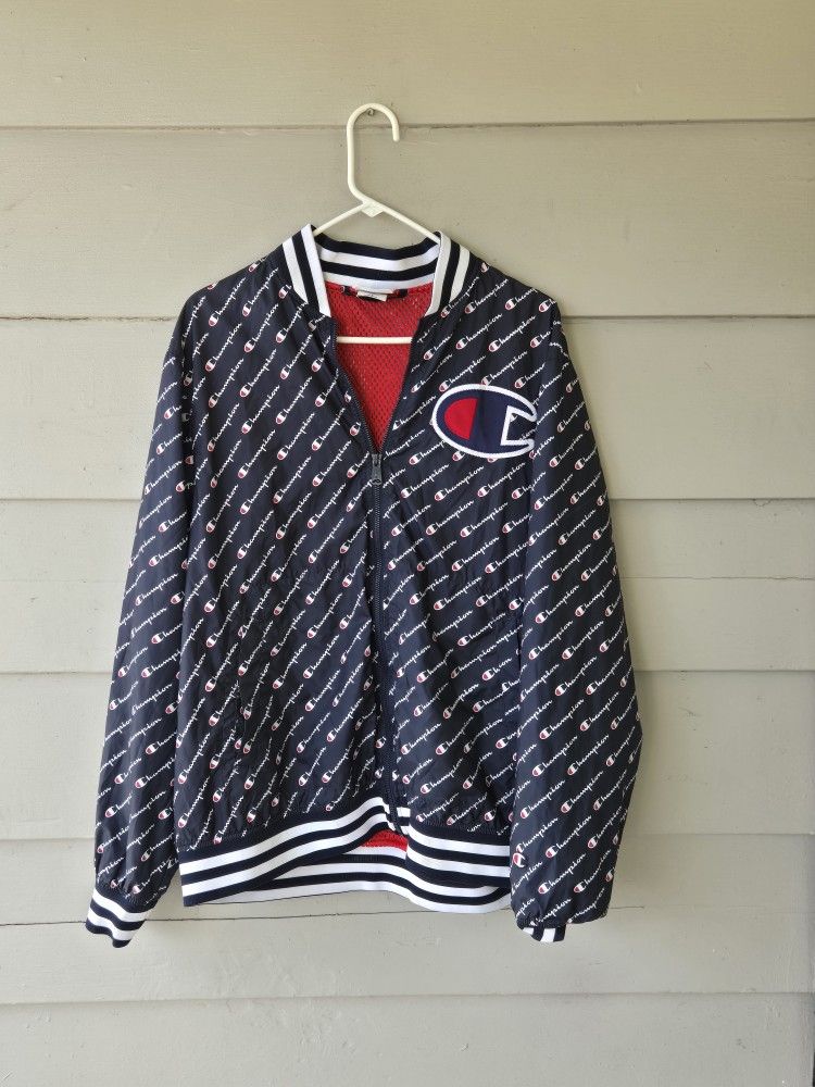 MENS CHAMPION SATIN BOMBER MESH LINED JACKET All-Over Logo Size XL