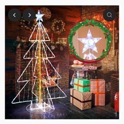 5 FT Animated Lighted Christmas Tree, Pre-Lit Xmas Tree with 252 Warm & 202 Cold LED Lights, Zip Ties & Stakes Included, Indoor Outdoor Christmas Deco