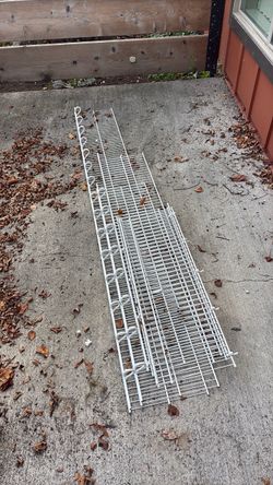 Wire shelves with supports and hardware