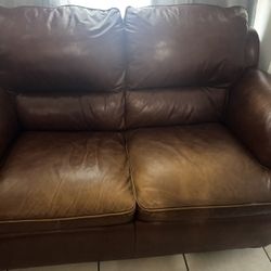 Brown Leather Loveseat – Great Condition – $120 OBO 