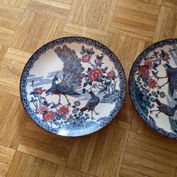 Pair Of Vintage Peacock Plates 11”