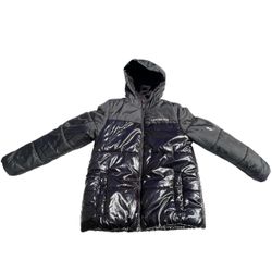 Calvin Klein Jeans Boys L (14/16) Shiny Black Puffer Jacket Hooded Heavy Winter Coat