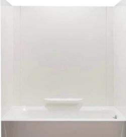 New in Box Mustee 3-Piece 60"W x 30"D 350WHT Durawall Fiberglass Bathtub Wall
