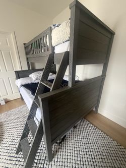 Potterybarn Gray Wood Twin over Full Bunk Bed