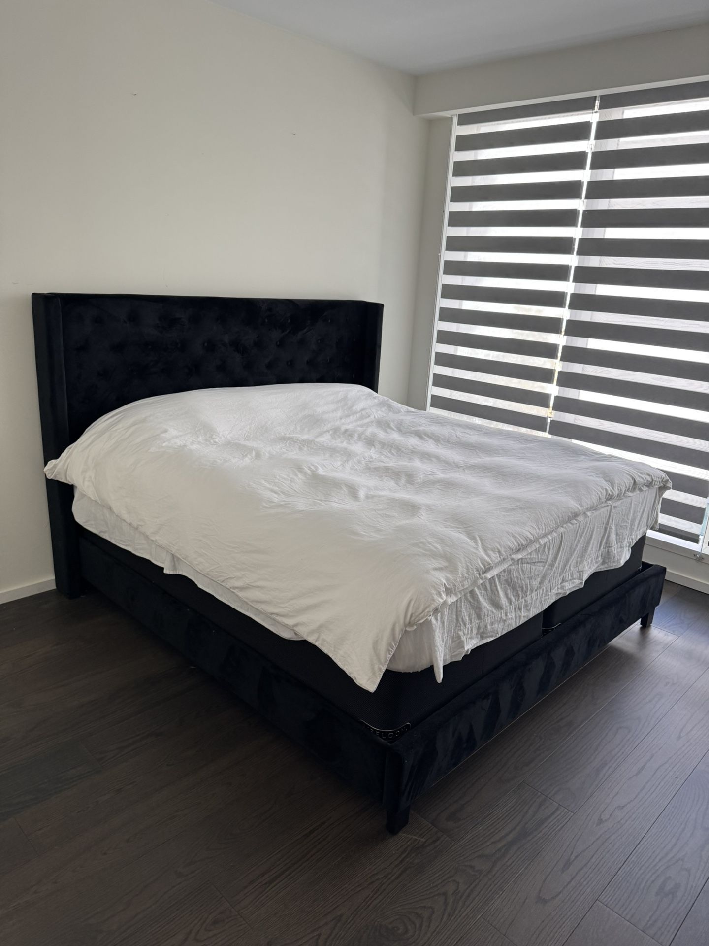 King Size Bedframe And Mattress Perfect Condition, Always Kept Cover On It