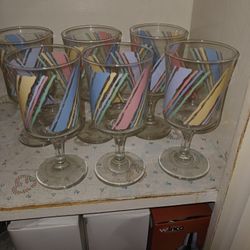 MCM Vintage Striped Wine And Tall Glasses