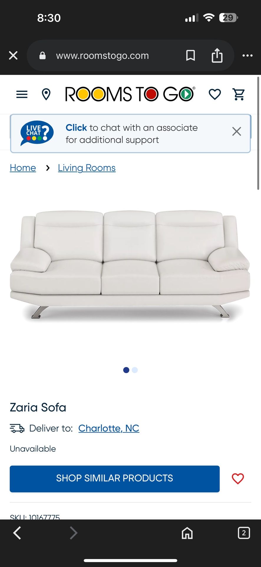 White sofa Set Rooms to go