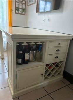White Bar Cabinet with Wine Rack