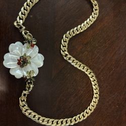 18k Mother Of Pearl Gem And Diamond Necklace