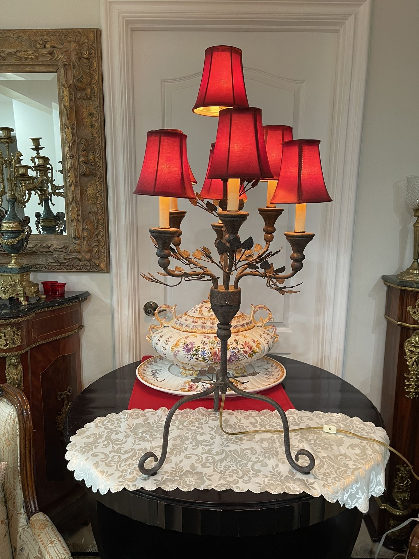 Antique 19th. C. Italian Bronze Electrified 7 Lights Candelabra Lamp🌷