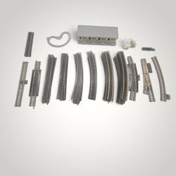 Vintage N Scale Model Train Track Lot – Brass Rails, Turnout Switch, Rerailer & Depot Station Building