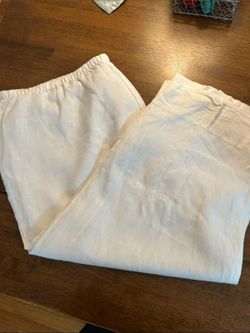 JM Collection Cream Wide-Leg Lined Linen Cropped Pants