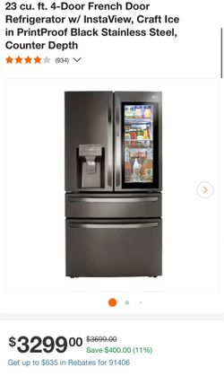 Counter Depth LG 4 Door French Fridge Black Stainless Steel 