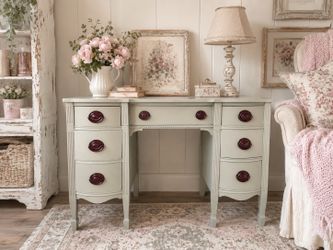 Circa 1920’s Vintage Antique Shabby Chic French Provincial Vanity Desk Cottagecore New England Writing Table 47” Length 29” Height 17” Deep