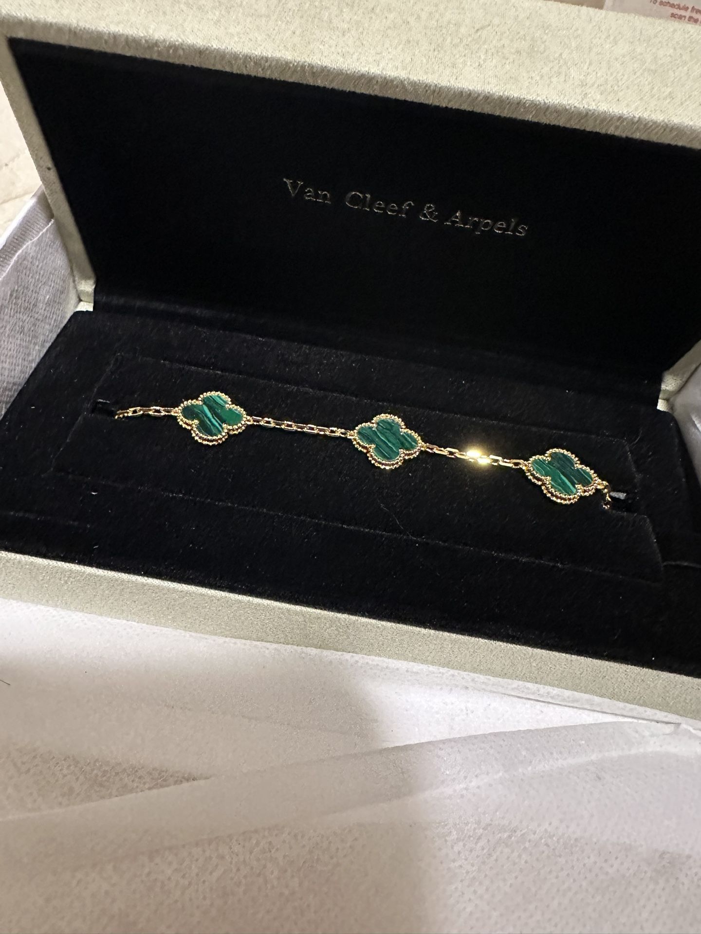 Van Cleef Green And Gold Clover Bracelet 18k