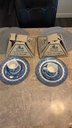 Churchill Blue Willow 3-Piece Dinnerware Sets x2