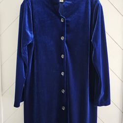 Caroline Rose Blue Velvet Botton Front Tunic