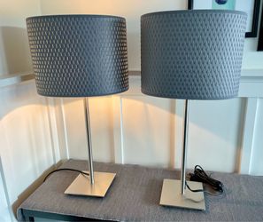 Pair of 2 IKEA ALÄNG Grey Basket Weave with Brushed Silver Bases - Adjustable Height