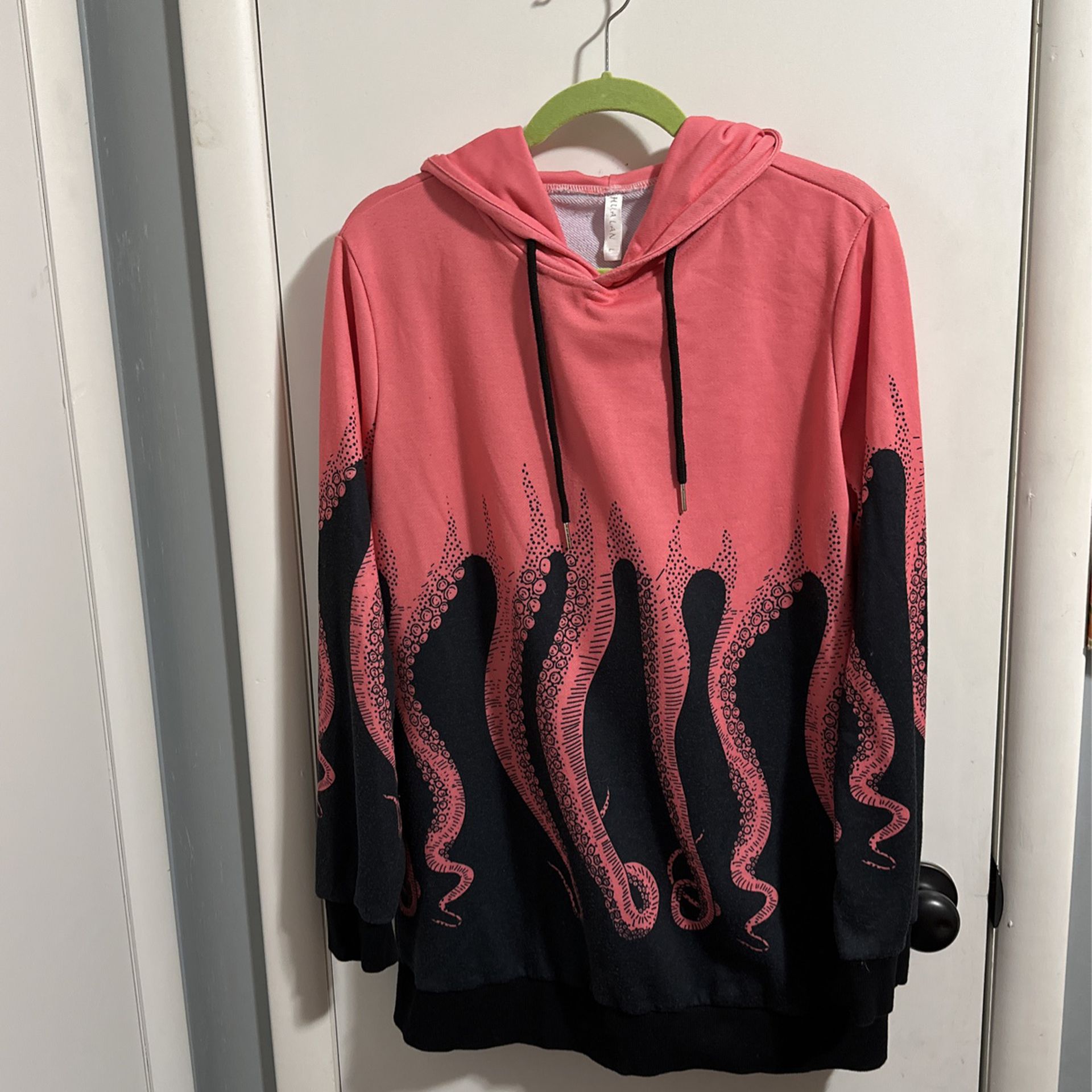 Long Sleeve Hoodie Size L Tag HUALAN Mellon Peach With Black Tentacles design