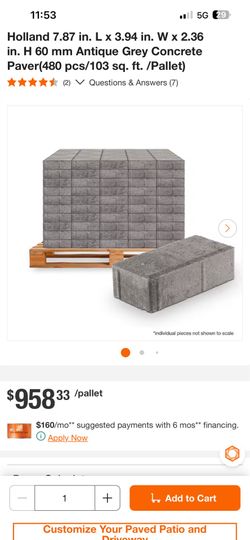 Holland 7.87 in. L x 3.94 in. W x 2.36 in. H 60 mm Antique Grey Concrete Paver(308pcs/66.1sq. ft. /Pallet)