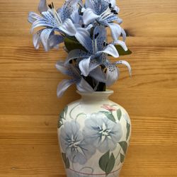 Ceramic Vase With Fake Blue Flowers 