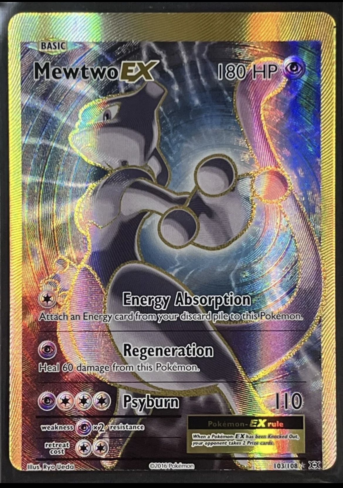 Error Miscut Mewtwo EX Full Art 2016 Pokemon XY Evolutions 103/108 Near Mint