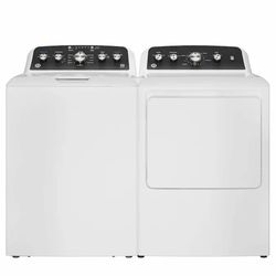 Top Loader Washer with two piece agitator & vented electric dryer set in white