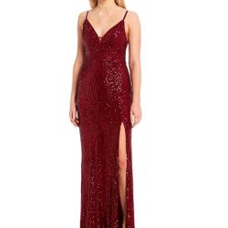 XtraordinarySleeveless Bar Accent V-Neck Sequin-Embellished Slit Hem Gown


