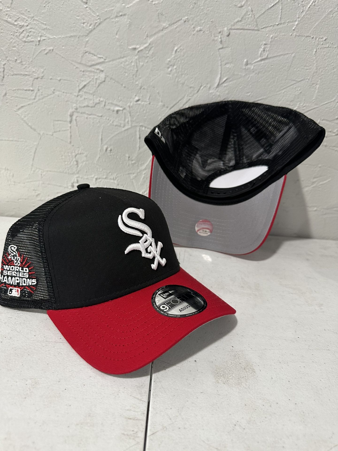 MLB New Era Chicago White Sox Black Red Trucker World Series Champions Patch 9forty SnapBack Hats