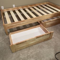 Beautiful Solid Wood Twin Bed Frame With Two Pullout Drawers