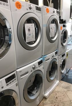 Gray and white front-load washer and dryer set/ 1 year warranty free delivery