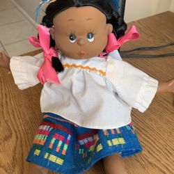 Vintage Girl Ethnic Folk Art Rag Doll Vinyl & Cloth 11" Handmade Clothes