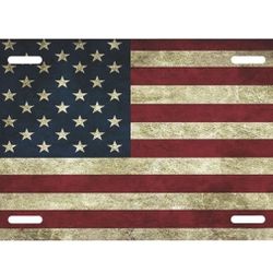 Rustic American Flag Front License Plate Aluminum Decorative License Plates Funny Metal Car Plate 6"X12" Novelty Vanity Tag Cover with 4 Holes Car Dec